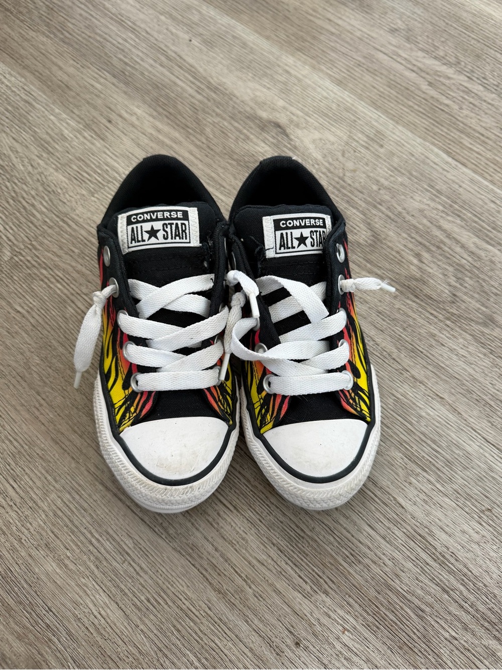 Converse Chuck Taylor All Star Low Top Flame Shoes Black Yellow Red toddler 12